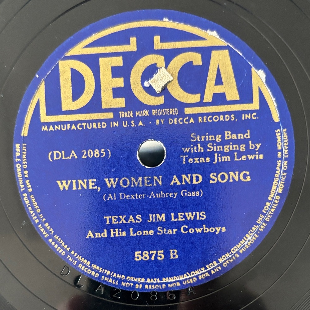 Decca Vinyl Wine, Women and Song". Rock and Rye Polka 78 RPM